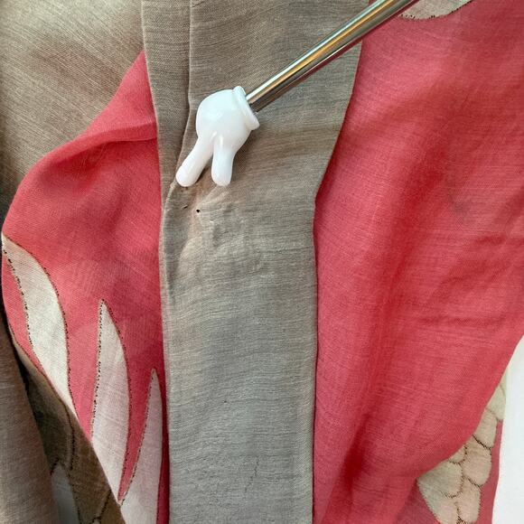 One Hundred Stars Crane Print Kimono Robe Coral Pink Modal Blend OS - Picture 15 of 16